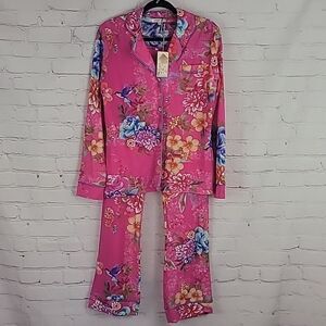 Johnny Was Pink Floral Carly Pj Set. Long Sleeve Button Up Top W/ Pants. Size XS
